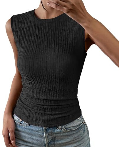Tank Top Damen Elegant, Stricktop Damen Sommer,T-Shirt Damen Ärmelloses Slim Fit Oberteile Lässige Mode Tanktop Rundhals Blusentop Jacquard Sommertop Einfarbig Einfache Tanktops Blusentops