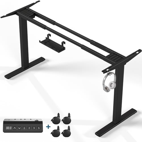Flamaker Höhenverstellbarer Schreibtisch,Elektrischer Schreibtisch,Höhenverstellbarer Schreibtisch Gestell,Tischbeine Höhenverstellbar mit Zwei Motoren,Standing Desk(Schwarz)