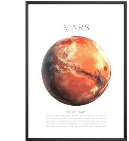 MJ-GRAPHICS® Poster Mars Poster Sonnensystem Din A2 Astronomie Dekor Poster Weltraum, Planeten Poster Space Poster Weltall, Sternenhimmel Poster Büro Wohnzimmer Lernposter - ohne Bilderrahmen