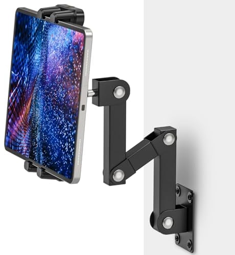 JUBORUI Soporte Tablet Pared, Soporte de Pared para Tablet, Soporte iPad Pared con Brazo Metálico Regulable 16-39.5cm, Soporte iPad Pared para 4,7 a 13.5 Pulgadas.