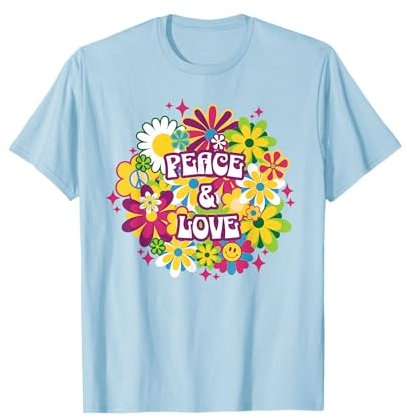 Peace Love 70s Retro Floral Happy Face Fleur Groovy Femme T-Shirt