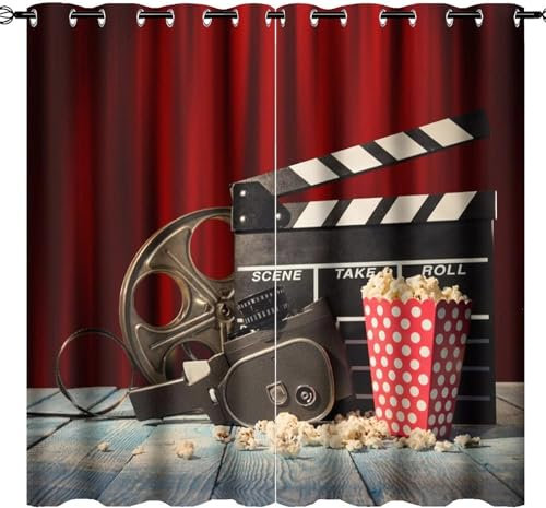 Vorhang Blickdicht Kino Vorhänge Vintage-Rot Gardinen Wohnzimmer Schlafzimmer Verdunklungsvorhänge Thermovorhang 3D Druck Schallschutz Vorhang mit Ösen 2er Set B 91.5 x H 214 cm a5226