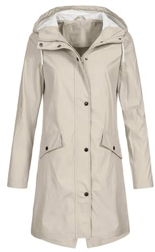 AGYMNX Veste de pluie pour femme - Imperméable - Respirant - Léger - Trench - Manteau long - Coupe-vent - Manteau de transition avec poches et boutons, beige, M