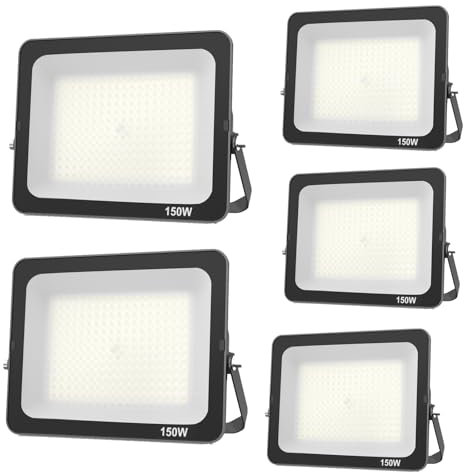 JBdusn 150W Faretto led da Esterno 5 Pezzi, Potenti 6500K Faretti Led Lampada Esterni Super Luminoso Proiettore LED, Faro LED Impermeabile IP66 Luce di Sicurezza per Giardino, Garage, Parcheggio