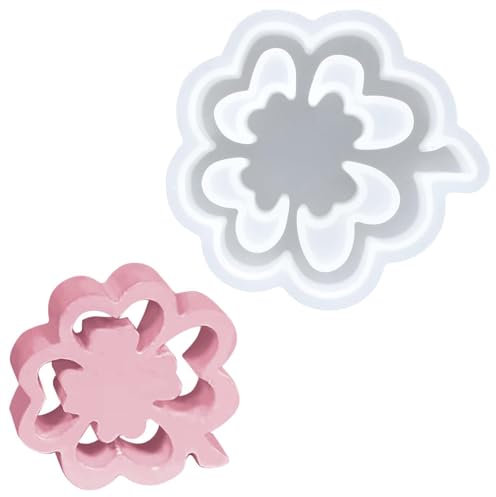 Cleminsta Vierblättriges Kleeblatt Silikonform, Silikonformen Gießformen, Kleeblatt Kerzenformen zum Gießen, Glücksbringer Giessform Silikon, Kerzenform Gipsformen Gießform für Harz, Gips