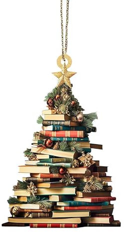 Bücherregal-Anhänger in Weihnachtsbaumform, Bücher gestapelt, Weihnachtsbücher-Ornament, Bibliotheks-Ornament, Buch-Weihnachtsbaum-Dekoration, Weihnachtsdekoration, Bücherwurm, Bücherregal, Dekoration