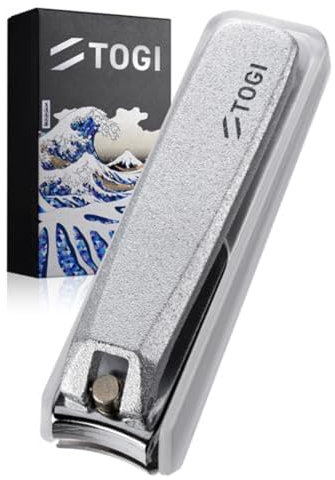 TOGI Nail Clippers for Fingernail, Strong Stainless Steel Nail Clippers, Foot Nail Cutter with Sharp Blades, Handcrafted in Japan, Removable Nail Cover, Built-in Nail File, Gift-Ready Design (Silver)
