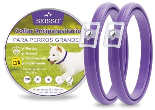 SEISSO 2 Collar Antipulgas para Perros, 63.5 cm, Morado | Contra Pulgas y Garrapatas, 6-8 Meses de Protección, Para Perros Grandes Medianos y Pequeños