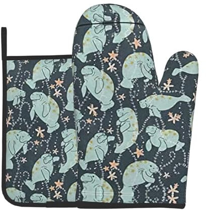 Manatee Animals - Set di presine in silicone resistente al calore per cucina e cottura