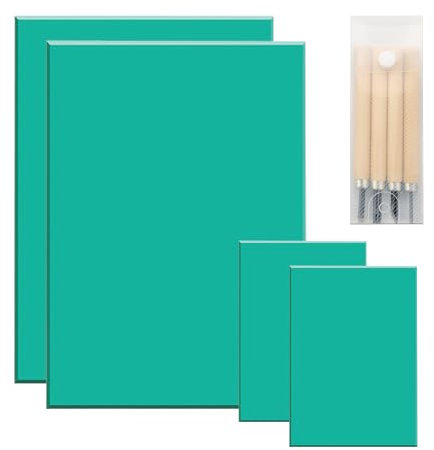 4 Stück Weichgummi Linoldruck Platte,A4 A6 Linoldruck Set Linolschnitt Platten mit 4 Graviermessern,PVC Linolplatte Grün Linolschnitt Platten für Stempel Selber Machen Bastel