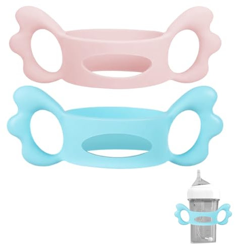 HAMKU Babyflaschengriffe Silikon, Weithals Babyflaschengriffe, Baby Kleinhand Greifdesign, 2 Stück