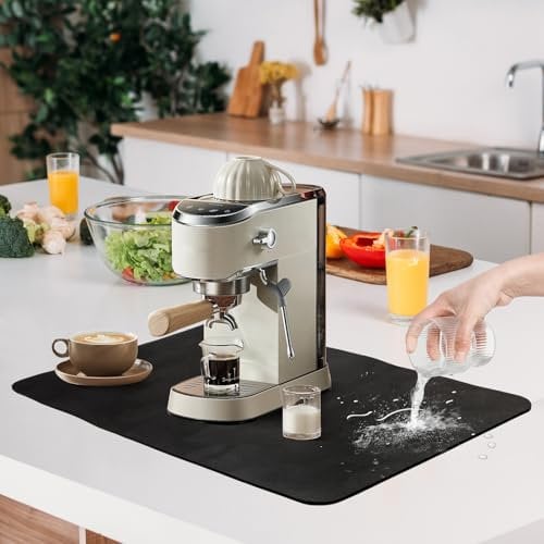 Abtropfmatte Geschirr Kaffeemaschine Unterlage Schnelltrocknend Trockenmatte Super Saugfähige Abtropfmatte für Küche, Spüle und Bad, rutschfest & Schnelltrocknend(60x40cm,Schwarz)