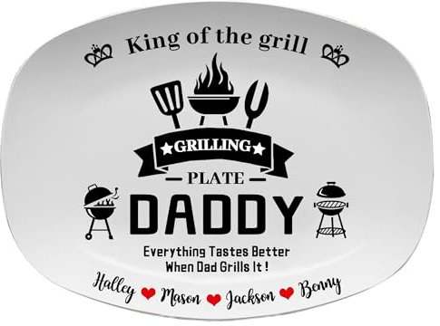 SweetJECCU Personalisiertes Foto Daddy's Grillplatte Benutzerdefinierter Name BBQ Grillplatte Vatertag Geburtstag Geschenke für Papa Papa PaPa Opa von Sohn, Tochter, Ehefrau, Enkelkind (Stil 4)