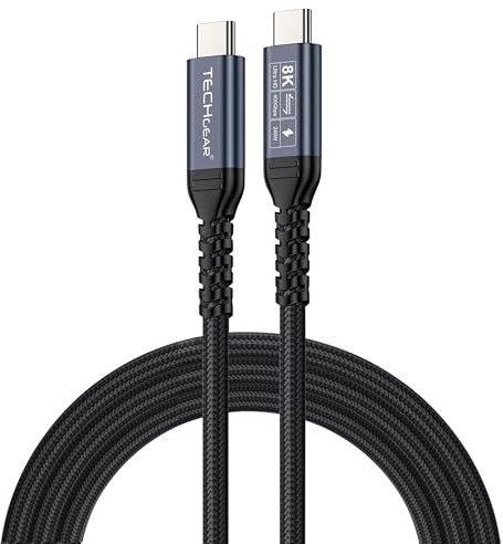 TECHGEAR USB 4 Gen 3 240W Charging Cable [2m] PD 3.1, 40Gbps, Ultra HD 8K/4K 60Hz Video Display, E-Mark Compatible with Thunderbolt 4/3, MacBook DELL XPS, Surface Pro, Docking, External SSD eGPU USB C