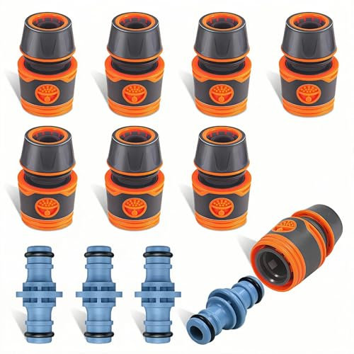 Schlauchverbinder 1/2 zoll, 12 Stück Schlauchkupplungs-Set mit Doppelstecker für Gartenschlauch Verbinder, Bewässerungssystem Verbindungsteile Gartenschlauch Verlängerung Set für Haus und Garten