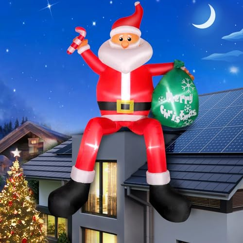 Omdekor Aufblasbarer Weihnachtsmann 243 cm mit LED Beleuchtung, große Weihnachtsdeko Außen, wetterfeste Weihnachtsfigur 8 Fuß, schnell aufblasbar & stabil, Outdoor Deko für Garten & Hof