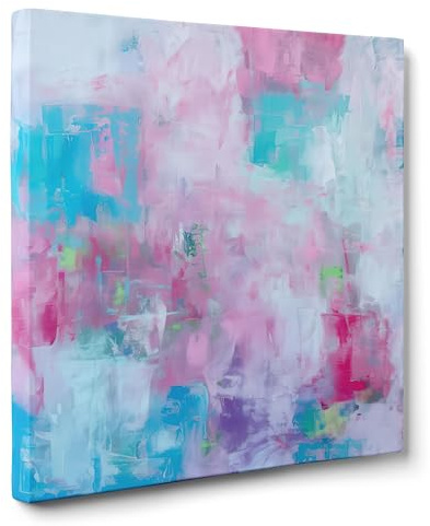 ConKrea — Vento di Rosa e Ciano — 70x70 cm Quadro Astratto su Tela Intelaiata per la Decorazione di Pareti di Soggiorno, Camera o Ufficio | Color field astratto