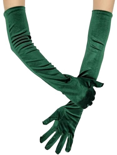 IYOU Green Long Opera Velvet Party Gloves 1920s Elbow Flapper Evening Banquet Gloves