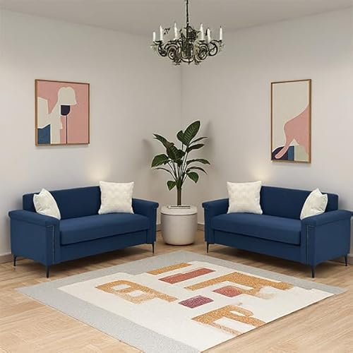 FammyLoft 2-Sitzer Sofa-Set, Ecksofa mit Schlaffunktion, Elegantes Skandinavisches Schlafcouch mit Solides Holzgestell, Moderner Sofa Bed Set, für Wohnzimmer/Schlafzimmer/Büro, 172cm, Blau