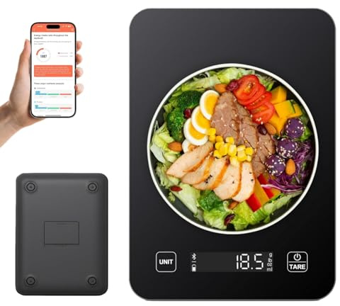 Vintara Küchenwaage mit Kalorienzähler | SmartVita Digitale mit App | Präzise Waage für professionelles Ernährungsmanagement, präzise Portionskontrolle & täglichen Küchengebrauch (Schwarz)