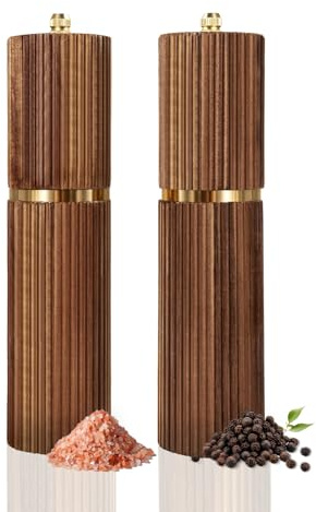Haomacro Manuelle Pfeffermühle aus Akazienholz mit Goldfarbenen Akzenten, Salz und Pfeffermühlen Set, Verstellbarem Mahlgrad, Keramikmahlwerk – Idee für Geburtstag, Weihnachten