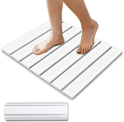 Tapis de Bain Terre de Diatomée Pliable - Tapis de Pierre Diatomite Rigide, Tapis de Douche Antidérapant, Tapis de Séchage Rapide pour Maison et Cuisine, 30x40 cm (Blanc)