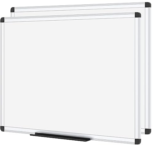 VIZ-PRO Tableau Blanc Magnétique, Cadre en Aluminium, Effaçable à Sec, Lot de 2, 120 x 90 cm