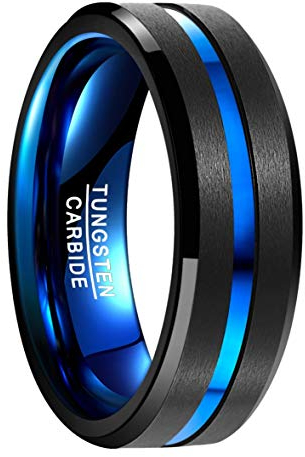 NUNCAD Ringe Herren/Damen Wolfram Herren Ring 8mm Herrenmodeschmuck Ehering Verlobungsring Freundschaftsring Lifestyle-Ring Schwarz+blau Größe 67.2 (21.4)