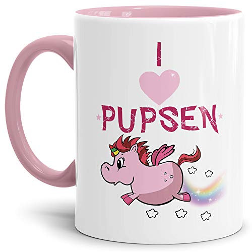 Tassendruck Einhorn-Tasse I Love Pupsen - Unicorn/Geschenk-Idee/Witzig/Lustig/Mug/Cup/INnen & Henkel Rosa