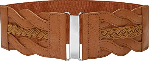BlackButterfly 3 Zoll Breite Waspie Elastic Vintage Geflochtene Gürtel (Braun, L)