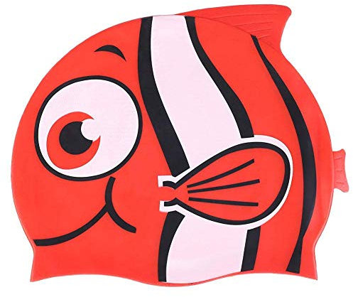 Dwawoo Poisson Print Bonnet de Bain Mignon pour Enfants Unisexe, Bonnet de Bain en Silicone Elastique pour Bébé - Conception en Forme de Poisson(Rouge) baignade Fournitures