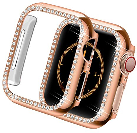 Yolovie Kompatibel für Apple Watch Hülle 40mm SE Series 6 5 4, Harter PC Bling Gehäuse mit glitzernden Strass-Steinen in Diamant Gestell Schutzhülle Stoßstange Frauen für iWatch (Rosé Gold)