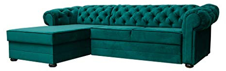 MOEBLO Chesterfield Ecksofa Sofa Couch Garnitur Stoff Samt (Velour) Glamour Wohnlandschaft - Avia (Dunklegrün, Ecksofa Rechts)
