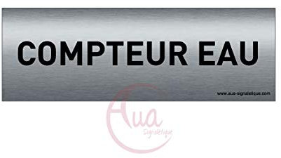 AUA SIGNALETIQUE - Plaque de porte Aluminium brossé imprimé AluSign Texte - 150x50 mm - Double Face adhésif au dos (Compteur eau)