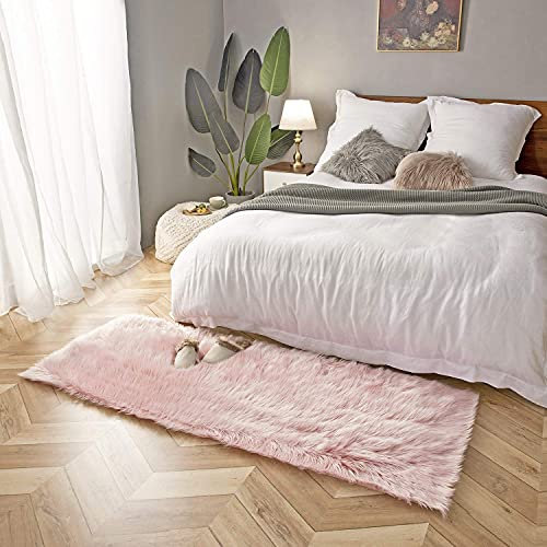 Ashler Home Deco Housse rectangulaire en peau de mouton synthétique douce pour chaise, canapé, chambre, sol, salon, rose, 7,6 x 1,8 m