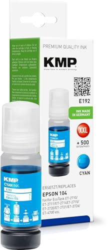 KMP Nachfuelltinte ersetzt Epson 104, 104 EcoTank, T00P2, C13T00P240 Kompatibel Cyan 1648,0003