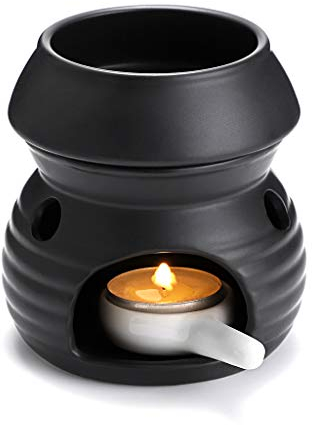 BSTKEY Keramikbrenner für ätherisches Öl, Wachsschmelzbrenner mit Kerzenlöffel, dekorativ, für Zuhause, Aroma-Öl-Brenner, Kerzenhalter, Kürbismodell, Schwarz