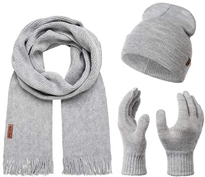 Rock Creek Winter Mütze Schal Handschuh-Set Geschenkset Wintermütze Winterschal Winterhandschuhe Herrenmütze Damenmütze U-100 Grau Einheitsgröße