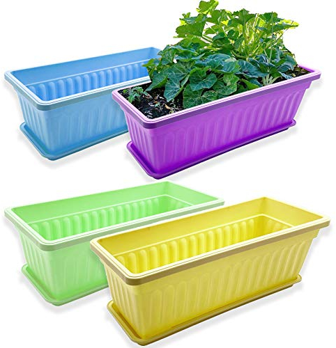 PURPLE STAR 1N 4 Packungen 43,2 cm rechteckiger Blumenkasten mit Tablett für Balkon, Fensterbank, Garten