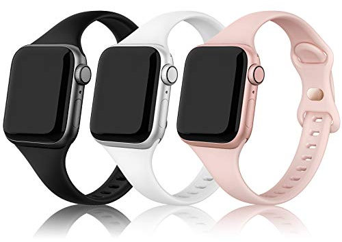PARMPH 3 Packs Silicone Strap Compatible with Apple Watch 38mm 40mm 41mm 42mm(Series 10), Narrow Sport Soft Silicone Slim Thin Replacement Wristband for iWatch Series 10 9 8 7 6 5 4 3 2 1 SE Women Men