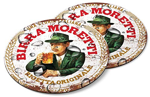 SIGNS 2 ALL -Due BIRRA MORETTI Sottobicchieri in legno Mancave Vintage Retro Legno Bar Pub Parete Sottobicchiere Rotondo