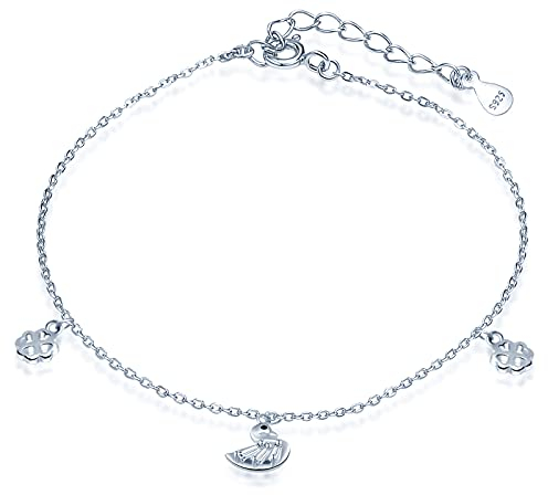Yumilok Fusskettchen Armband mit Charms Schwan Anhänger Kleeblatt Länge verstellbar Fußspange Fußband Knöchel Armband für Frauen Mädchen