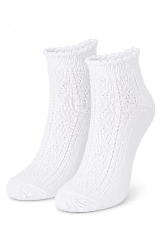 Isar-Trachten Kinder Socken Kniestrümpfe Häkellook 11040 11041 11042 - Weiß | Ajour Lochmuster Trachtenstrümpfe Baumwolle