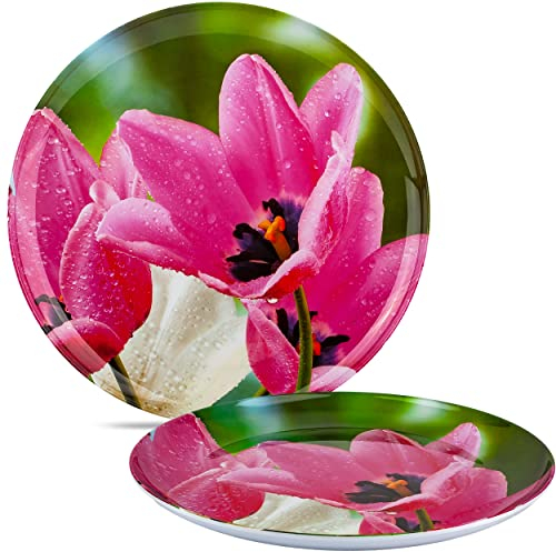 Geschirr Motiv & Artikel wählbar 4 Stück große Melamin - Teller/Speiseteller - Ø 28 cm - Tulpe/Lilie - Essteller Service - Abendbrotteller - Frühstü..