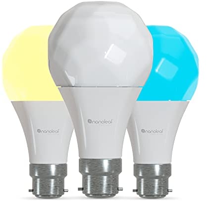 Nanoleaf Essentials Glühbirne, 3 Smarten RGBW B22 LED Lampen - Thread & Bluetooth 16 Mio. Farben LED Lampen, Musik und Bildschirm Sync, Funktioniert mit Google Home Apple, für Deko und Gaming
