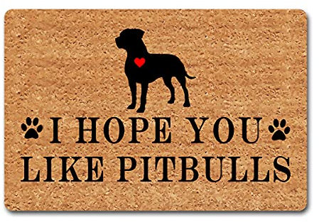 Funny Welcome Doormat House Warming Gift Mat 15.9(W) x 23.7(L)I Hope You Like Pitbulls Doormat Dog Theme Mat Funny Doormat for Entrance Way Hello Monogram Mats for Front Door Kitchen Rugs and Mats