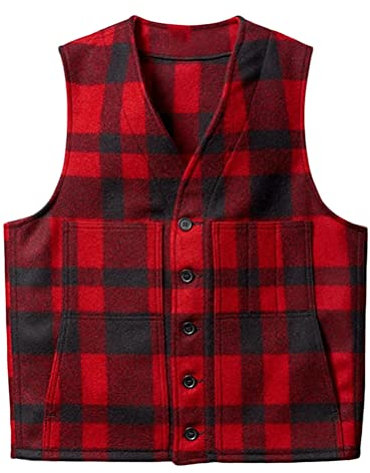 Minetom Gilet Costume Homme Carreaux sans Manche Casual Mariage Formel Business Veste Gilets Tweed Gilets D'Équitation Extérieur A Rouge S