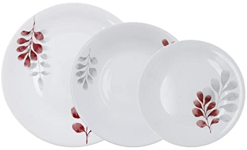 Bormioli WHITE MOON - Servizio da tavola 18 pezzi Botanica Rossa