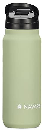 Navaris Stainless Steel Water Bottle - 700ml Vacuum Insulated Metal Sports Water Bottle with Easy Open Lid - Double Walled to Keep Drinks Cold - Green