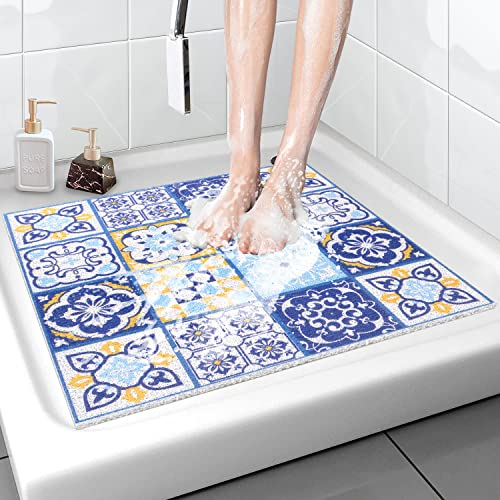 Duschmatte rutschfest, 60 * 60cm, Weich Komfort Sicherheits Badematte mit Ablauflöchern, PVC-Luffa Massage Duschmatten für Nassbereiche, Schnell Trocknend